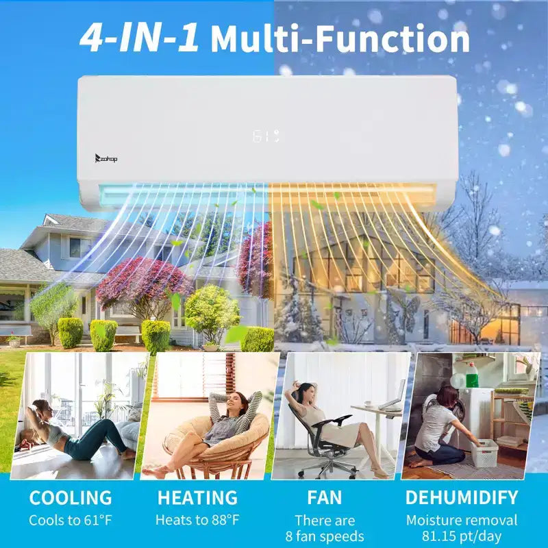 Karl Home 3-Zone 28000 BTU 20 SEER2 Mini Split Air Conditioner with Heat Pump (12K+12K+12K)
