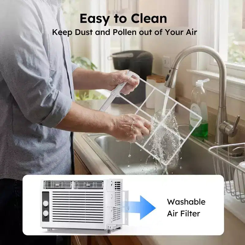 Simzlife 5000 BTU Window Air Conditioner, 2-in-1 AC for 150 Sq.Ft, Easy Installation, Energy-Saving & Quiet Operation, White