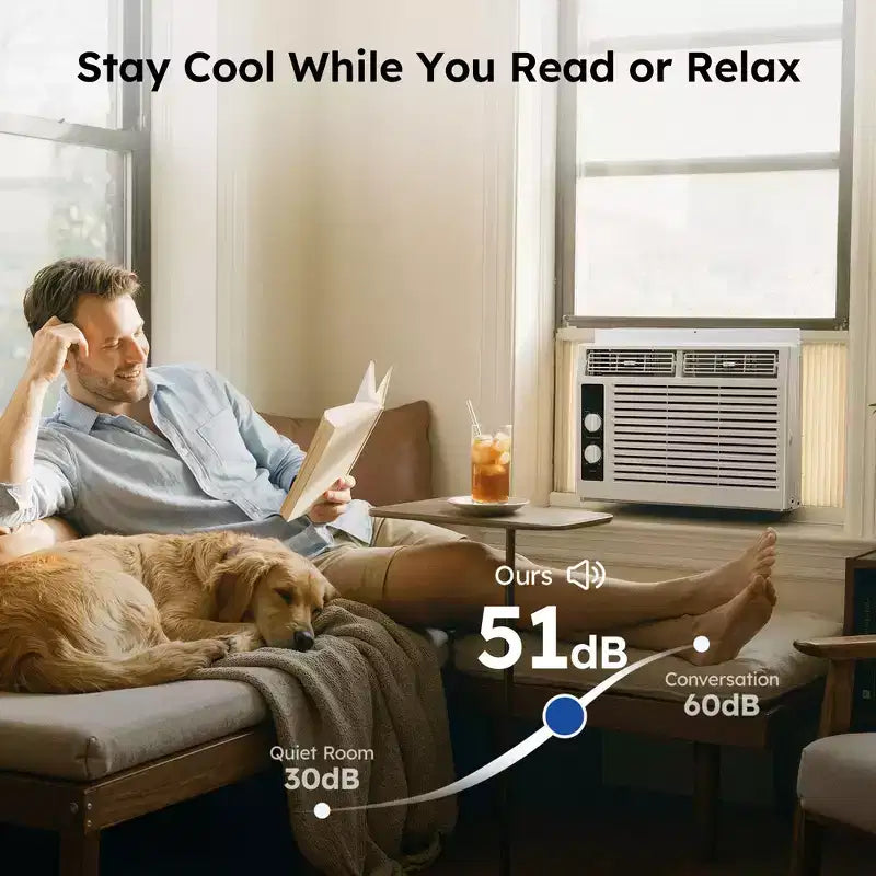 Simzlife 5000 BTU Window Air Conditioner, 2-in-1 AC for 150 Sq.Ft, Easy Installation, Energy-Saving & Quiet Operation, White