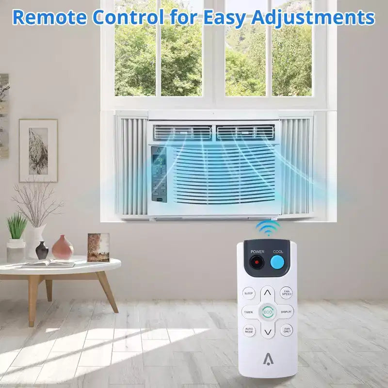 6000 BTU Window Air Conditioner, Cools Up to 350 Sq. Ft, Window AC Unit with Remote, 3 fan speeds, Sleep mode, Auto Restart, 115V/60Hz, White