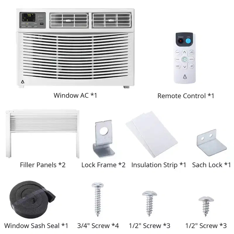 Climatiseur de fenêtre de 8 000 BTU, rafraîchit jusqu'à 350 pieds carrés avec mode refroidissement, 3 vitesses de ventilation, unité de climatisation de fenêtre avec télécommande, kit d'installation facile