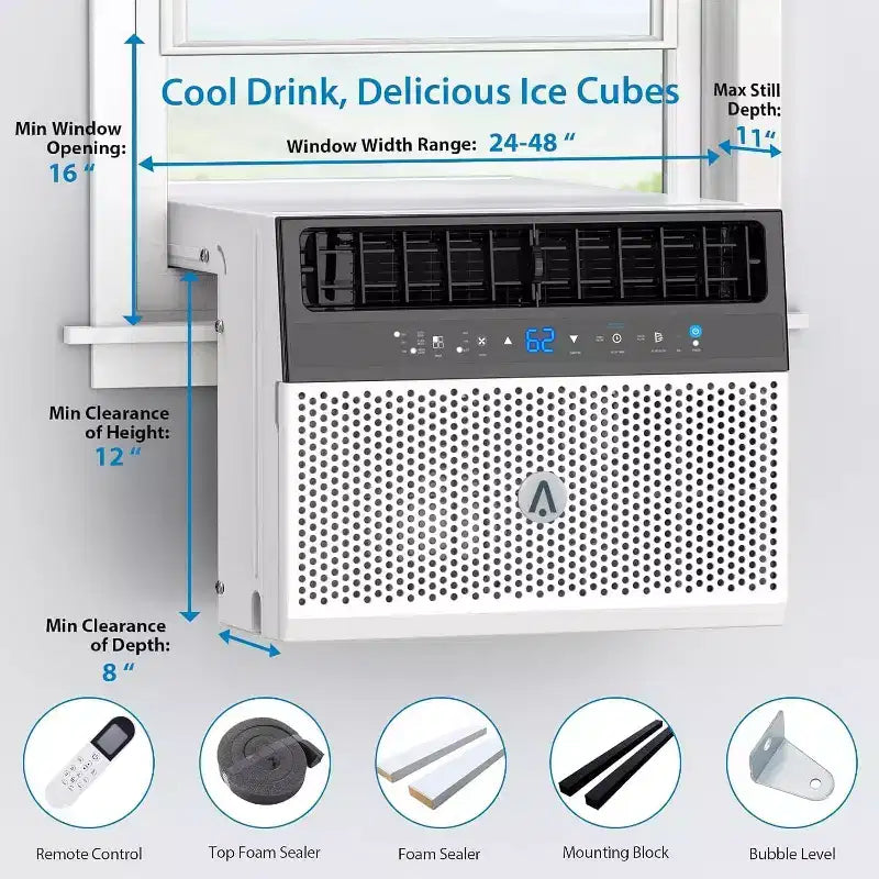 8,000 BTU U-Shaped Smart Inverter Air Conditioner C Cools up to 450 Sq. Ft., Ultra Quiet with Open Window Flexibility, Ultra Quiet, Energy Efficient