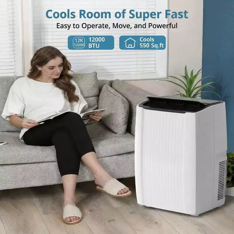 Portable Air Conditioner, 12000 BTU 5-in-1 Portable AC Unit, Cool Fan & Dry Remote Control Up to 550 Sq ft