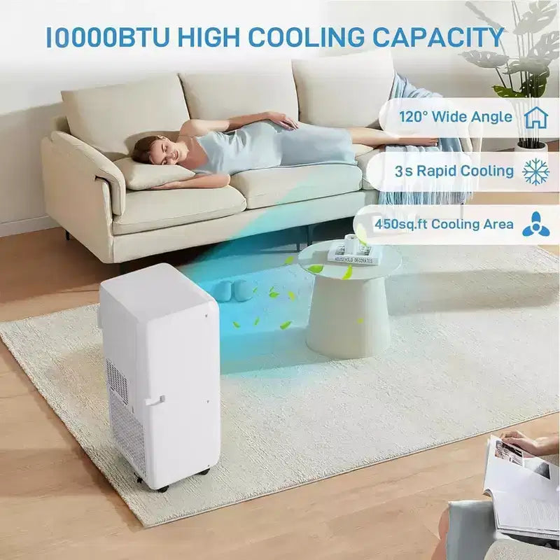 Portable AC 10,000 BTU 3-in-1 with Remote Cooling Dehumidifier Fan for 450 Sq Ft Quiet Sleep Mode 24H Timer Window Kit