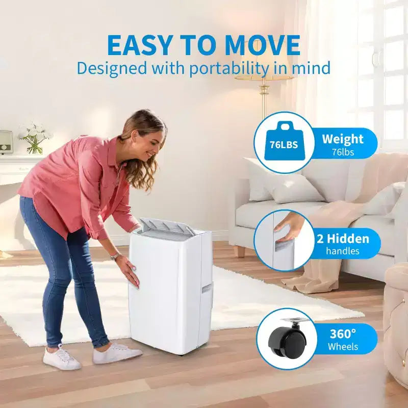 Climatiseur portable 14 000 BTU, multifonction, refroidissement, déshumidificateur, ventilateur, déshumidification automatique, panneau tactile LED, télécommande, kit d'évacuation de fenêtre.