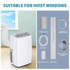 Climatiseur portable 14 000 BTU, multifonction, refroidissement, déshumidificateur, ventilateur, déshumidification automatique, panneau tactile LED, télécommande, kit d'évacuation de fenêtre.