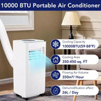 10000 BTU Portable Air Conditioner - 3-in-1 Cooling, Dehumidifier, Fan for Rooms Up to 450 Sq ft, with Remote, Sleep Mode, 24H Timer & Easy Mobility