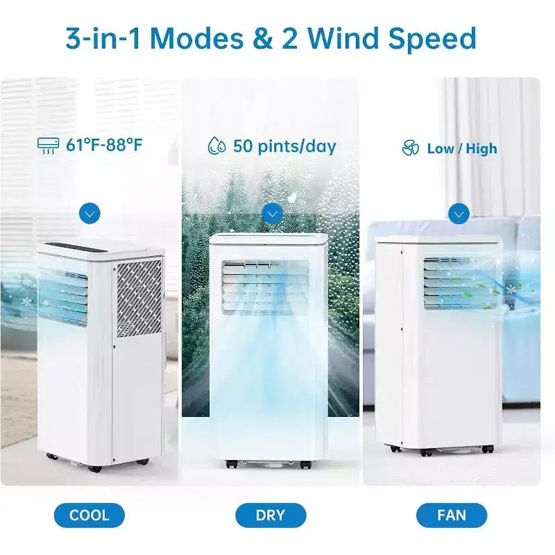 Climatiseur portable 8000 BTU, unité de climatisation portable 3-en-1 avec modes de refroidissement, de déshumidification et de ventilation pour des pièces jusqu'à 32,5 m²