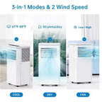 Climatiseur portable 8000 BTU, unité de climatisation portable 3-en-1 avec modes de refroidissement, de déshumidification et de ventilation pour des pièces jusqu'à 32,5 m²