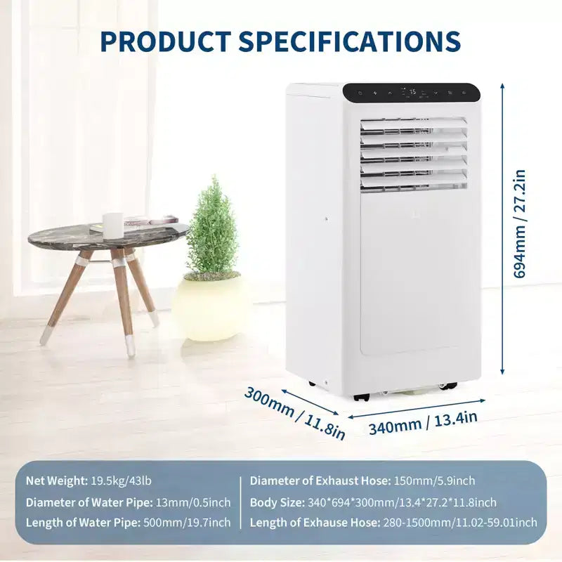 10,000 BTU Portable Air Conditioner with Heater - 4-in-1 AC Unit (Cool/Heat/Dehumidifier/Fan) for Rooms Up to 450 Sq.Ft