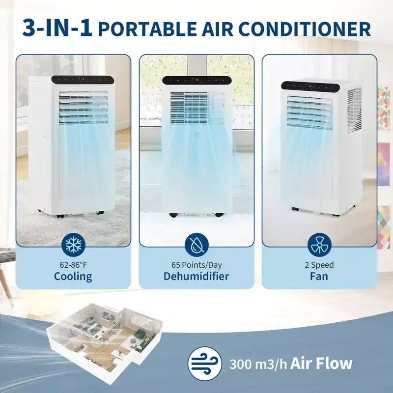10,000 BTU Portable Air Conditioner with Heater - 4-in-1 AC Unit (Cool/Heat/Dehumidifier/Fan) for Rooms Up to 450 Sq.Ft