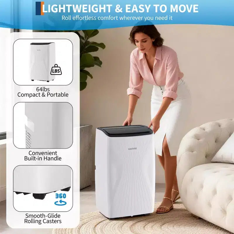 Climatiseur portable 14000 BTU, unité de climatisation portable 3-en-1 pour pièces jusqu'à 65 m² avec modes Refroidissement, Déshumidificateur et Ventilateur, Télécommande, Minuteur 24h