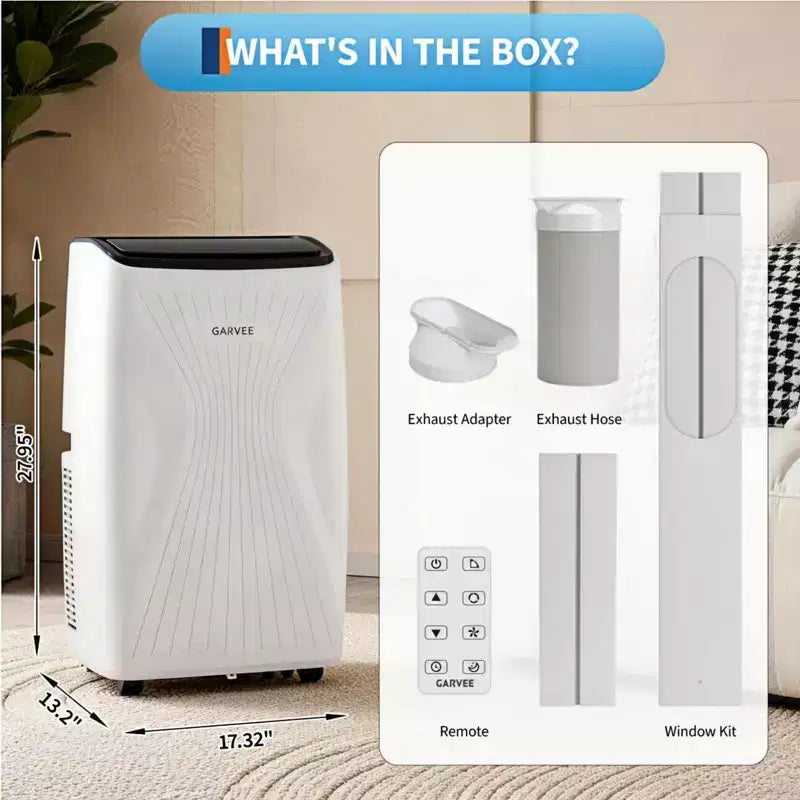 Climatiseur portable 14000 BTU, unité de climatisation portable 3-en-1 pour pièces jusqu'à 65 m² avec modes Refroidissement, Déshumidificateur et Ventilateur, Télécommande, Minuteur 24h