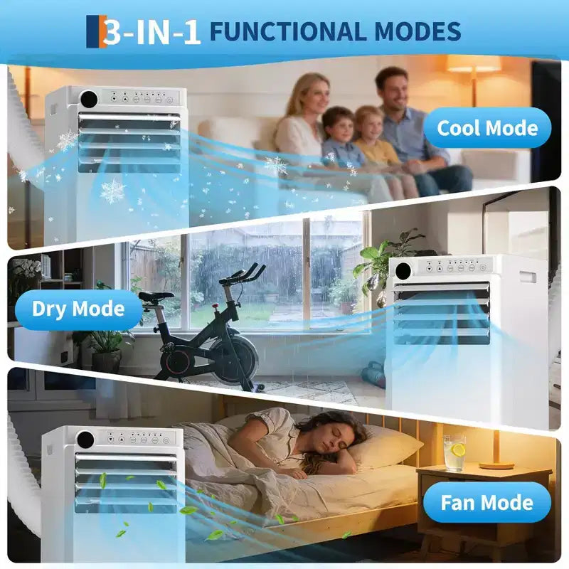 Climatiseur portable 8 000 BTU - Climatiseur blanc 3-en-1 (1 pièce) pour pièces jusqu'à 32,5 m² | Télécommande, kit de fenêtre et minuterie 24h inclus pour chambre à coucher