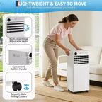 Climatiseur portable 8 000 BTU - Climatiseur blanc 3-en-1 (1 pièce) pour pièces jusqu'à 32,5 m² | Télécommande, kit de fenêtre et minuterie 24h inclus pour chambre à coucher