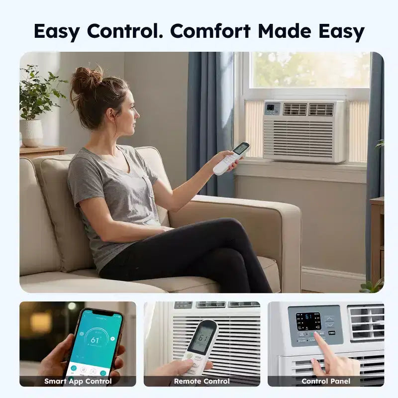 Simzlife Smart 10000 BTU Window Air Conditioner, 3-in-1 AC for 450 Sq.Ft, APP Control, Easy Installation, Energy-Saving & Quiet Operation, White