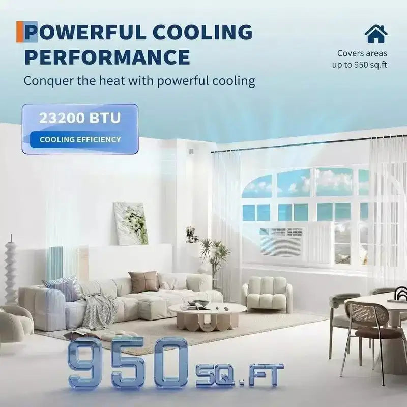 Climatiseur de fenêtre intelligent 23 200 BTU avec pompe à chaleur - Unité blanche 7-en-1 (1 pack) pour grandes pièces jusqu'à 88 m² | Compatible WiFi/Alexa, 208/230 V