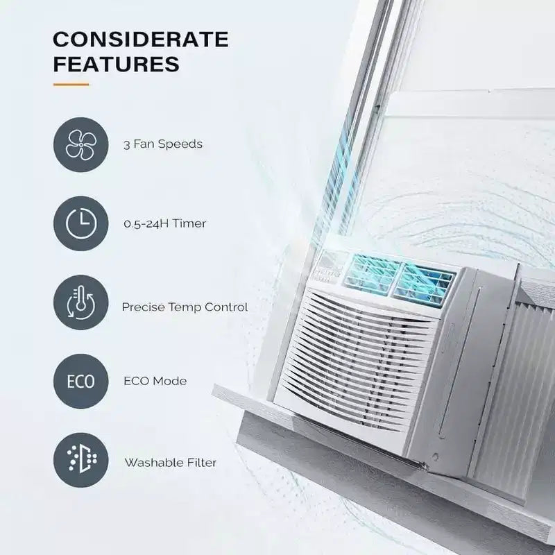 Climatiseur de fenêtre intelligent 23 200 BTU avec pompe à chaleur - Unité blanche 7-en-1 (1 pack) pour grandes pièces jusqu'à 88 m² | Compatible WiFi/Alexa, 208/230 V