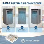 10,000 BTU Portable AC  3-in-1 Gray/Black Air Conditioner(1 Pack)for Rooms Up to 450 Sq.Ft | Includes Remote,Window Kit & 24H Timer for Home/Hotel