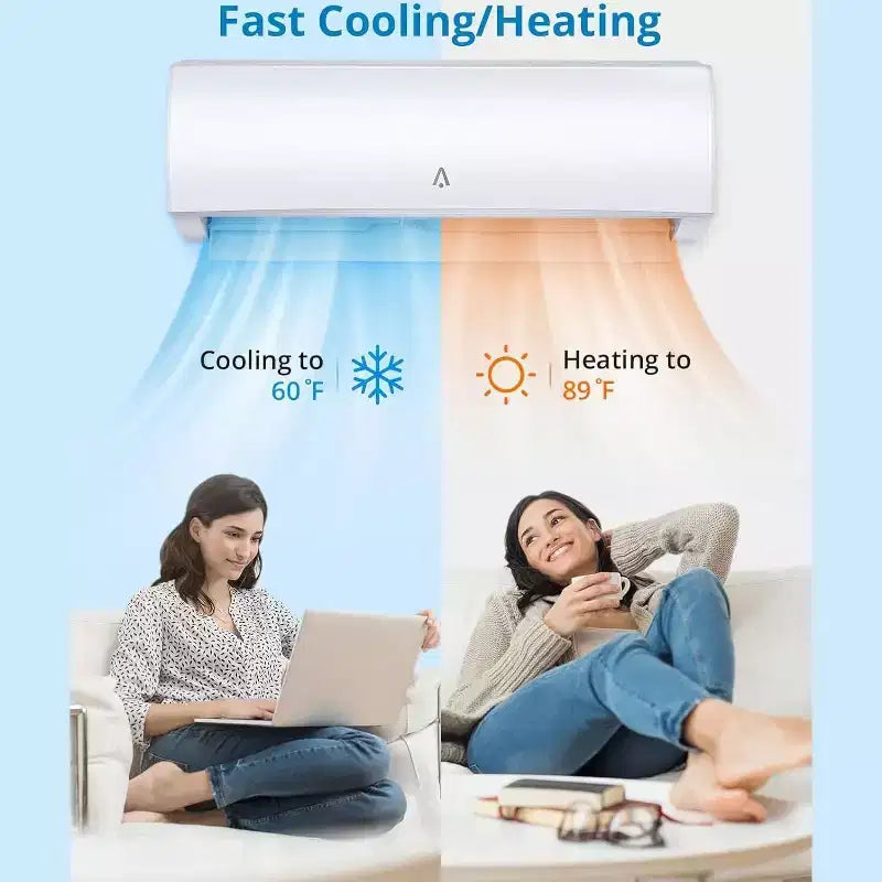9,000 Btus Mini Split AC, 19 SEER2 Wall Mounted AC with Heat Pump & Installation Kits,Cools up to 450 Sq.Ft, WIFI and Remote Control, 115V