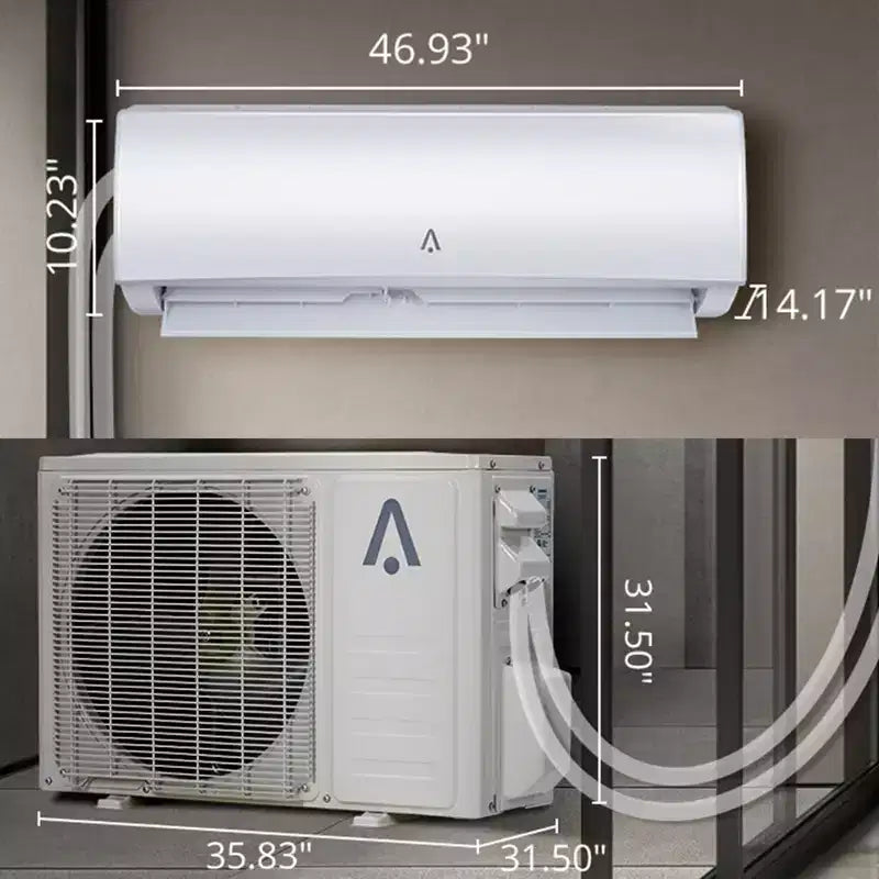 9,000 Btus Mini Split AC, 19 SEER2 Wall Mounted AC with Heat Pump & Installation Kits,Cools up to 450 Sq.Ft, WIFI and Remote Control, 115V