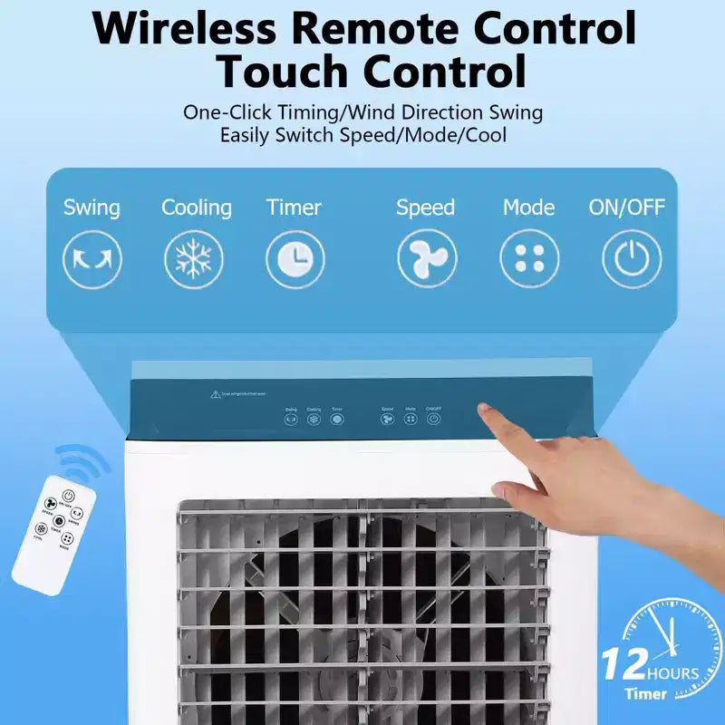 Portable Evaporative Swamp Cooler with 120 Oscillation, 3 Modes & Speeds, Water Cooling Fan for Indoor/Outdoor Patio, Garage & Commercial Use