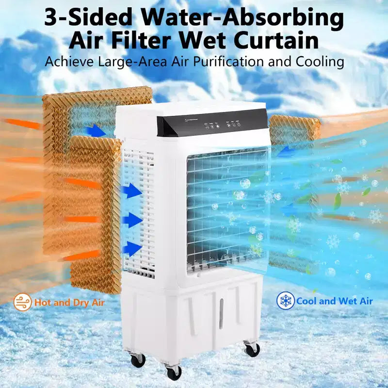 Portable Evaporative Swamp Cooler with 120 Oscillation, 3 Modes & Speeds, Water Cooling Fan for Indoor/Outdoor Patio, Garage & Commercial Use