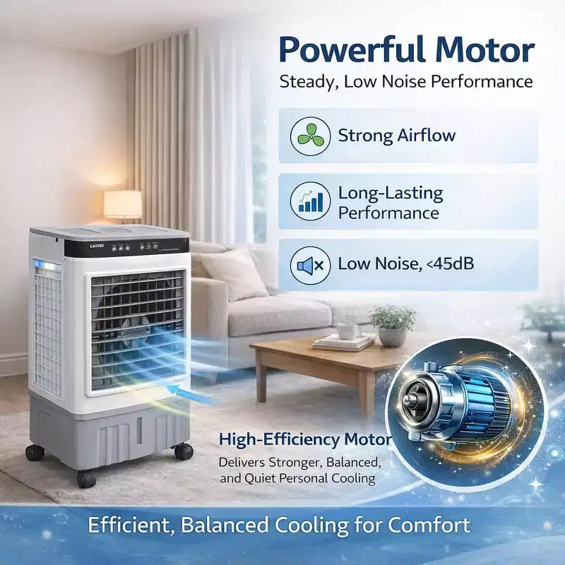 Portable Air Conditioner Fan - 3-Speed White+Grey Evaporative Cooler (1 Pack) | 31L Capacity with Remote for Bedroom/Dorm/Office
