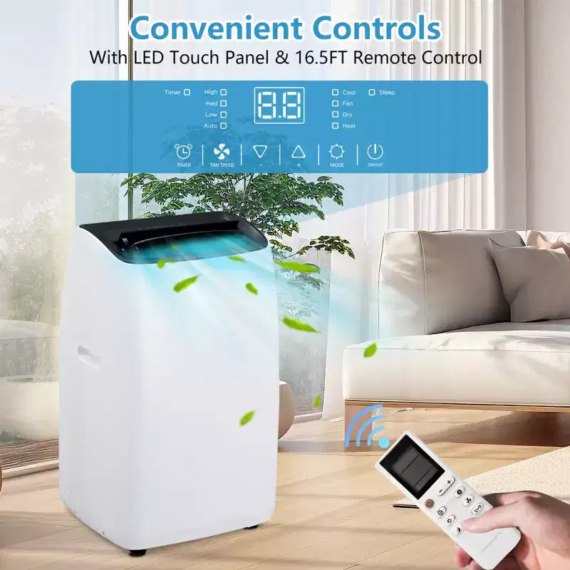 Climatiseur portable 14 000 BTU - Unité au sol blanche 4 en 1 (1 pack) pour grandes pièces jusqu'à 70 m² | Chauffage et déshumidificateur inclus