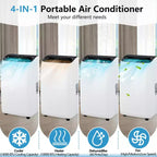 Climatiseur portable 14 000 BTU - Unité au sol blanche 4 en 1 (1 pack) pour grandes pièces jusqu'à 70 m² | Chauffage et déshumidificateur inclus