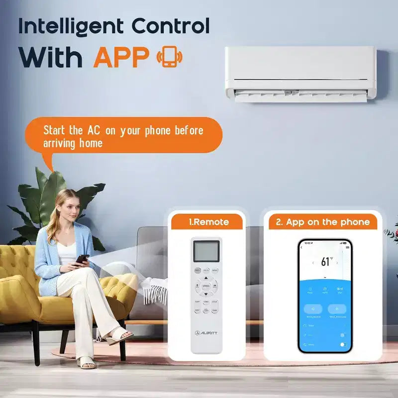 AMERLIFE 12,000 BTU Mini Split Air Conditioner with Heat Pump, 220V Inverter, WiFi Control, 750 Sq Ft Coverage