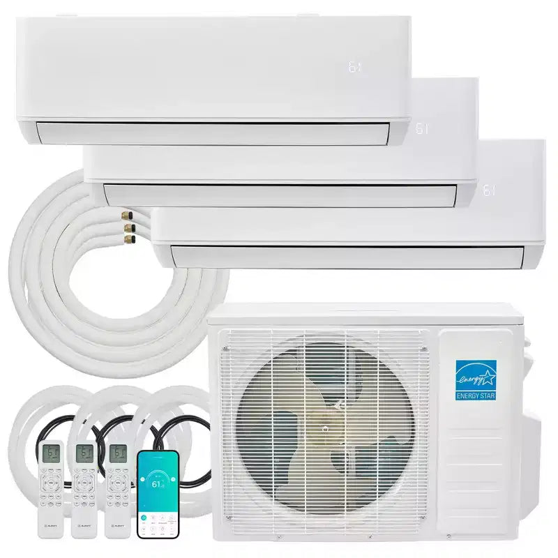 AMERLIFE 3 Zone Mini Split AC System 28K BTU ( 12K+12K+12K ) WiFi Control, 22 SEER2, White