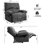 Sillón reclinable grande con función de empuje, almohada de masaje y calefacción