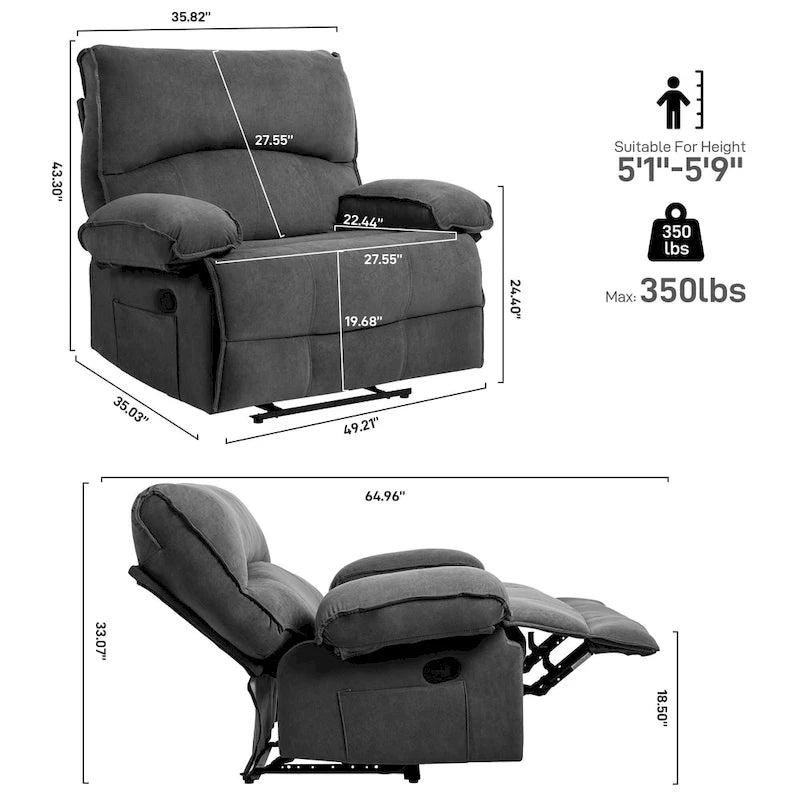 Sillón reclinable grande con función de empuje, almohada de masaje y calefacción