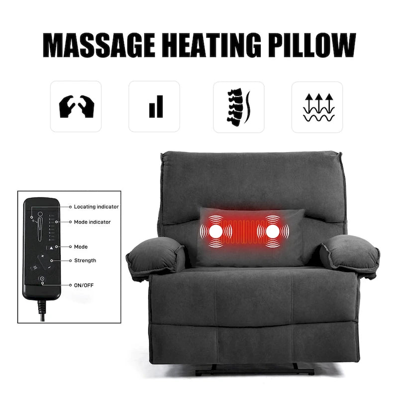Sillón reclinable grande con función de empuje, almohada de masaje y calefacción
