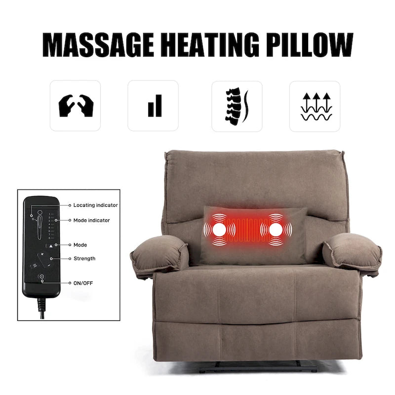 Sillón reclinable grande con función de empuje, almohada de masaje y calefacción