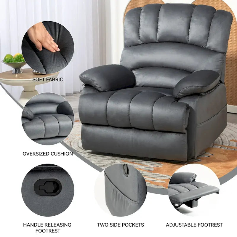 Sillón reclinable manual extra grande tapizado en tela