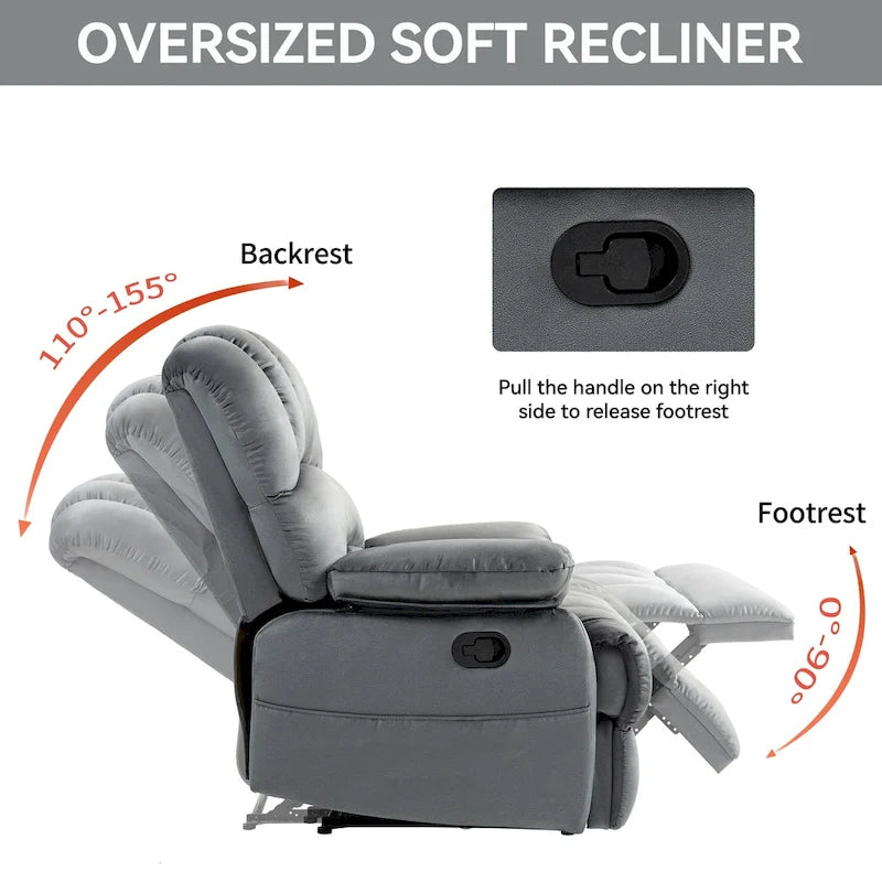 Sillón reclinable manual extra grande tapizado en tela