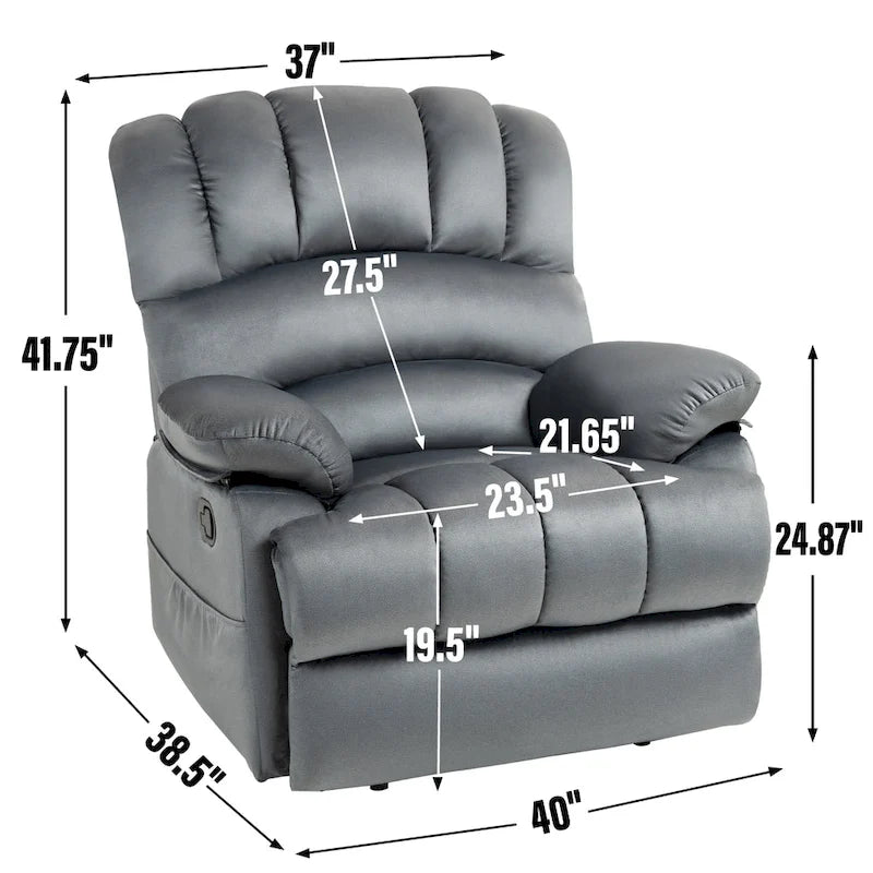 Sillón reclinable manual extra grande tapizado en tela