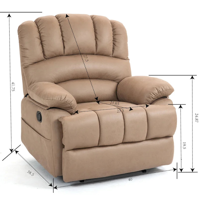 Sillón reclinable manual extra grande tapizado en tela