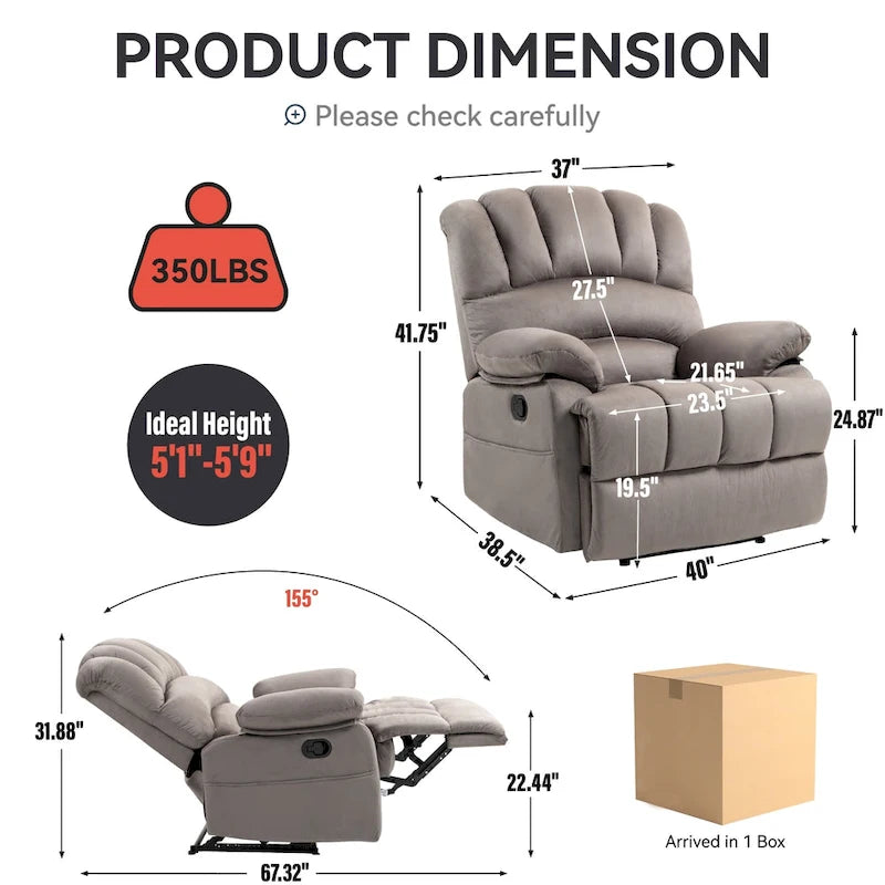 Sillón reclinable manual extra grande tapizado en tela