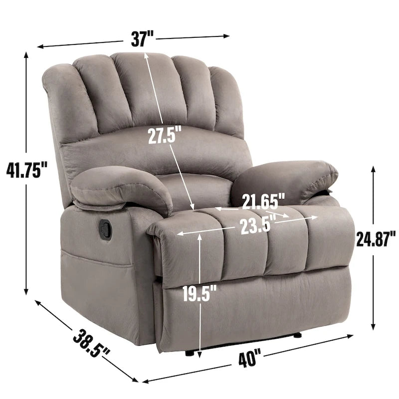 Sillón reclinable manual extra grande tapizado en tela