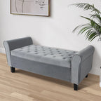 Velvet Ottoman Bench with Storage and Arms