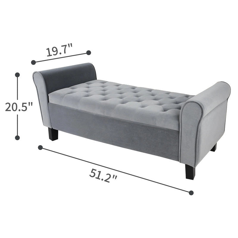 Velvet Ottoman Bench with Storage and Arms