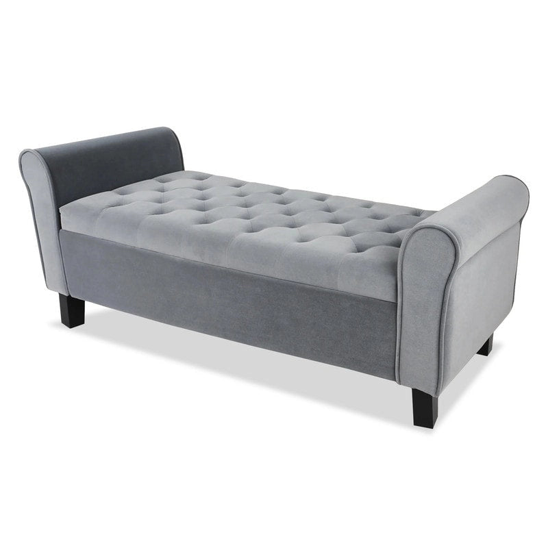 Velvet Ottoman Bench with Storage and Arms