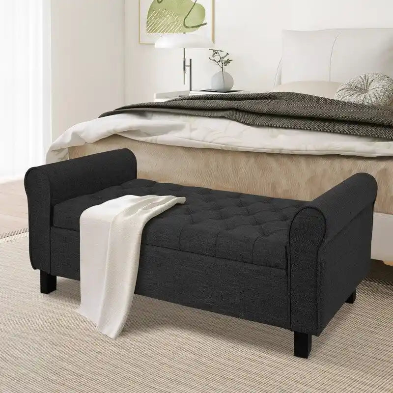 Velvet Ottoman Bench with Storage and Arms