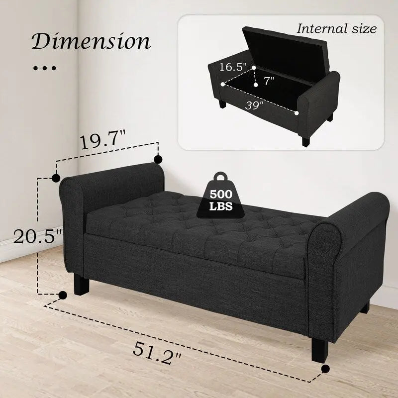 Velvet Ottoman Bench with Storage and Arms