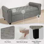 Velvet Ottoman Bench with Storage and Arms