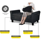 Velvet Ottoman Bench with Storage and Arms