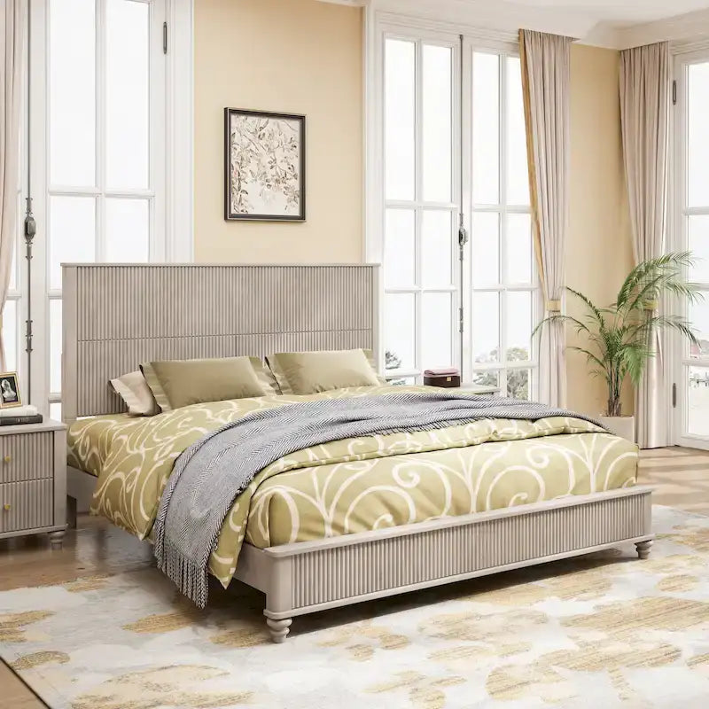 GDFStudio - Cadre de lit Harrison en bois massif robuste avec tête de lit haute pour chambres élégantes
